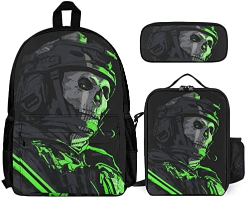 3 PCs Backpack Call Light War Duty Printing para adolescentes de volta às bolsas de livros da escola com lancheira e