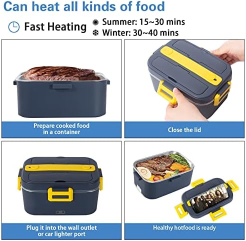 Helijia Electric Lanch Box Heater, 110V/12V/24V 3 em 1 Aquecedor de alimentos portátil, à prova de vazamentos, Microondas de Almoço,