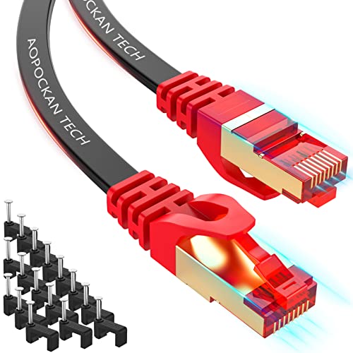 CAT 7 Cabo Ethernet 75 pés, cabo de rede plana de cabo de internet de alta velocidade com clipes RJ45 conector sem presa Fio de