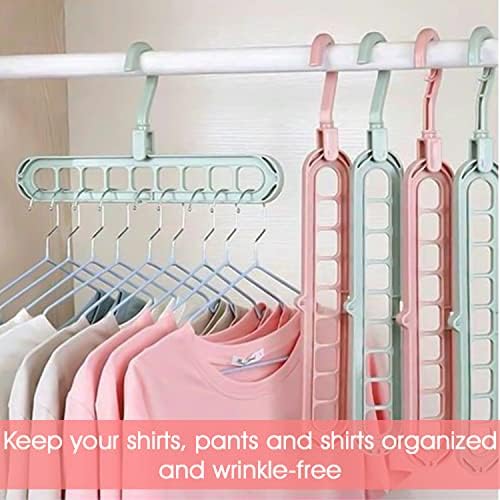 Pacote de 6 cabides mágicos armários de guarda -roupa armazenadores, organizador de armários, economizando rosa e azul de