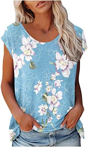 Camiseta feminina tampa de tampa redonda de cola curta de manga curta camisas casuais de impressão floral