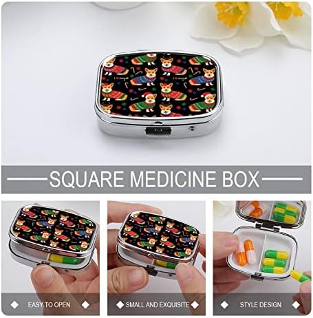 Caixa de comprimidos de Natal Love Corgi Cachorro Cão Quadrado Caixa de tablets portátil Pillbox Vitamin Container Organizer Pills Solder
