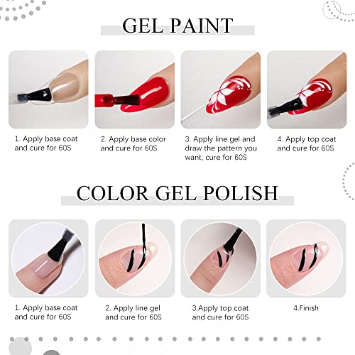 MIZHSE Gel Liner Unh Nail Art Polish Supplies 10ml, Linha de aranha de tinta em gel preto Desenho de pintura DIY Design de unhas French Manicure for Home Salon