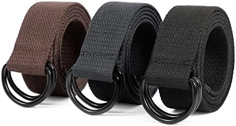 Jasgood Men & Women Canvas Belt Web Fabric Belt com preto Double D-ring de 1 1/2 de largura de 2