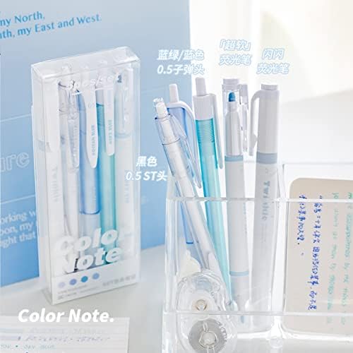 5pcs Pastel Gel Ink Pen Conjunto, canetas de tinta preta de 3pcs com marcador de 2pcs para escrever, canetas de tinta de gel retrátil