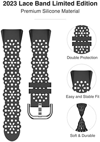 Toyouths Lace Band Compatível com Fitbit Charge 5 Bandas para mulheres meninas, esporte Soft Silicone Charms Summer Fancy Designer Dressy Designer à prova d'água Substituição respirável Acessórios de cinta elástica