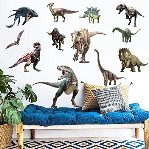 Decalques de adesivos de parede de dinossauros, casca e bastão decoração de arte de parede de dinossauro para crianças garotas