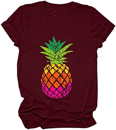Tops de verão fofos para mulheres, fofo abacaxi estampado férias de verão de manga curta camisetas casuais camisetas gráficas