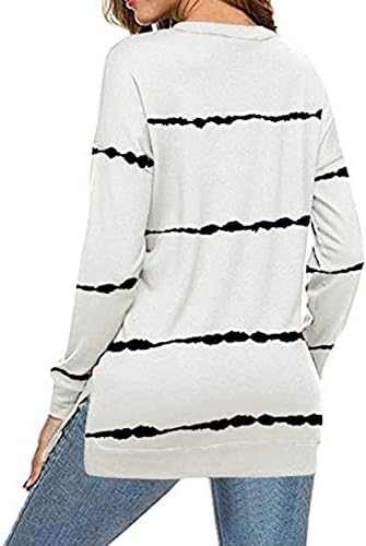 BIUCLY WOMENS Casual Manga Longa Crewneck Sorto de Selta Listrada Tops de Pullover solto