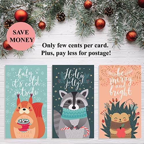 Happy Holiday Postcards / Cartões de Natal - Conjunto de granel inclui 48 cartões de Natal | 8 diferentes designs de