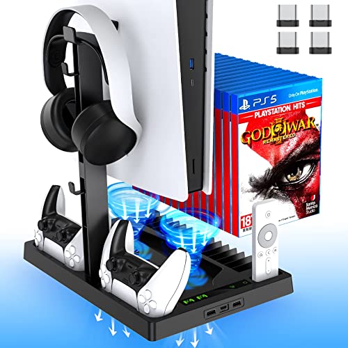 PS5 Acessórios Stand de resfriamento com suporte para fone de ouvido e adaptador CA, para PlayStation 5 Disc & Digital Editions