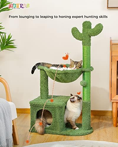 Muttroes 56,3 Tree de gato para pacote de gatos grandes 40 Cactus Cat Tree com macho de metal enlouquecer hammock de carpete