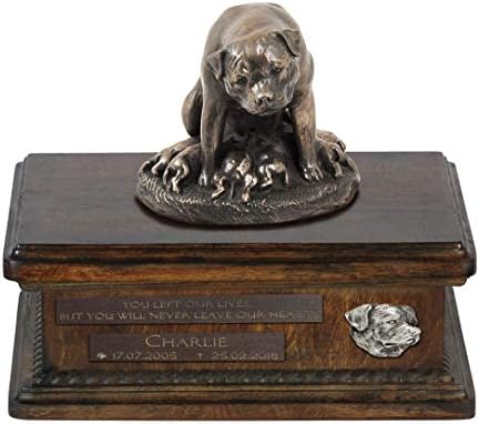 Rottweiler mama, urna para cães Ashes Memorial com estátua, nome do animal de estimação e citação - Artdog personalizado