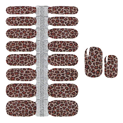 Silpecwee 5 folhas Cheetah Prind unha Paips para mulheres grudam em tiras de esmalte tiras de gel pregos auto adesivo adesivo