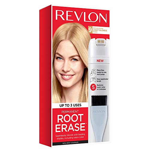 Cor de cabelo permanente por Revlon, tintura de cabelo permanente, apagar a raiz em casa com escova de aplicador para uso múltiplo, cobertura cinza, loira clara, 3,2 fl oz