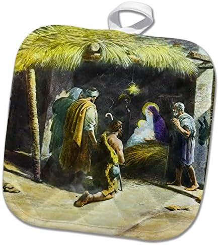 3drose Magic Lantern Slide de Maria e Jesus Cristo nascendo no. - Potholders