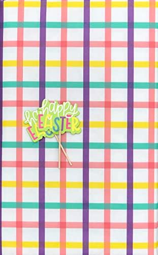 Feliz primavera da Páscoa de colorir linhas de cruzamento colorido flanela xadrez de flanela de vinil traseira toalha