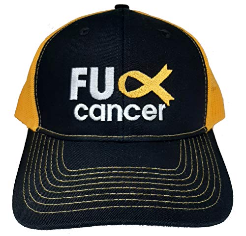Foda -se câncer bordado com bordado de beisebol, chapéu de chapéu de malha - fita dourada na consciência do câncer de