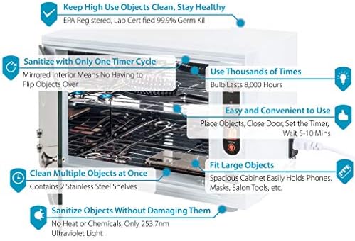 Caixa de desinfetante leve UV - Grande, de grau profissional, gabinete de desinfetante UVC rápido para limpeza de ferramentas de salão