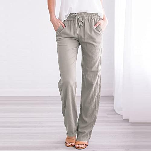 Calças casuais femininas pernas retas elástica e elástica cintura alta solta calças leves e leves com bolsos