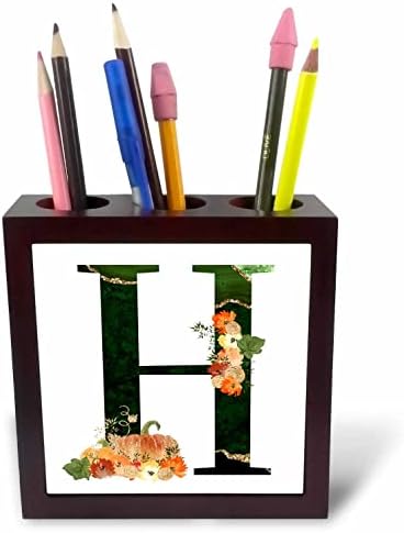3drose lindas flores de outono e abóboras monograma inicial h - tours portadores de caneta