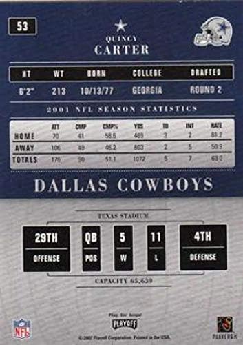 2002 Playoff Concenders Football 53 Quincy Carter Dallas Cowboys Cartão de negociação oficial da NFL do Playoff Corp