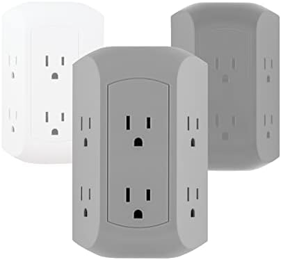 GE Pro 6 outlet Extender, Protetor de surto, Spaced Wall Tap, 560 Joules, UL listado, Gray, 47823 e GE 6 Outlet Surge Protector,