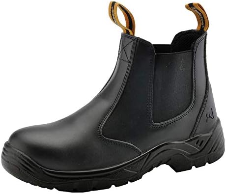Masculino botas de trabalho aço de dedo do pé Chelsea botas de segurança de couro de vaca à prova d'água sapatos de trabalho leves