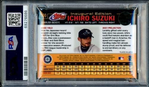 Ichiro Suzuki autografou 2001 etopps Rookie Card 100 Seattle Mariners PSA 9 Auto Gem Mint 10 01 Roy/MVP PSA/DNA