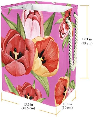 Flores de tulipas vermelhas de Indicultura Padrão de lavanderia grande cesto de roupa preenchida de roupas prejudiciais para roupas para o organizador de brinquedos de roupas, decoração de casa para banheiro do quarto