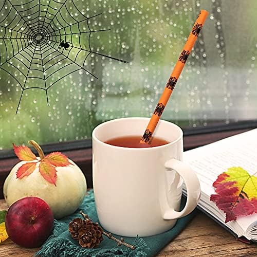 Wehhbtye 200pcs Halloween Papel de strawgingenta Bat Bat Spider Skull Drink