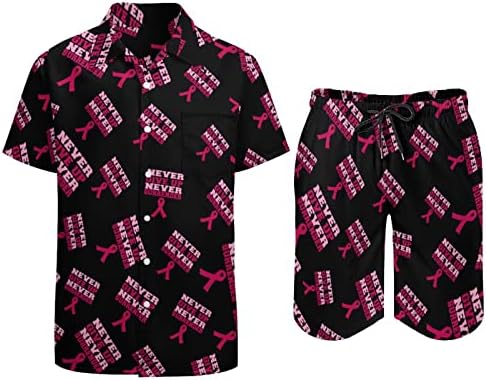 Nunca entregue a conscientização do câncer de mama 2pcs Hawaiian Set Button-Down Logo Fit Tees Shirts Beach Pants Tracksuit