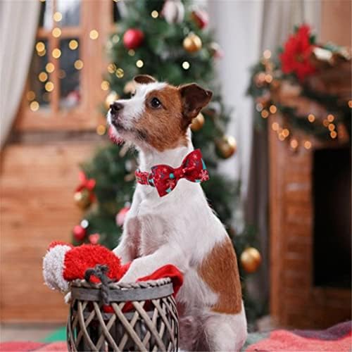 HFDGDFK 1 Conjunto de cães de cão de Natal Red Tree Christmas Cotton Taber Collar e Bow Ajustável