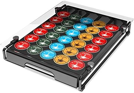 Everie Glass Top Coffee Pow Storage Organizer Drawer Compatible With K Cup PODS, detém 35 vagens, Kp3501-blind