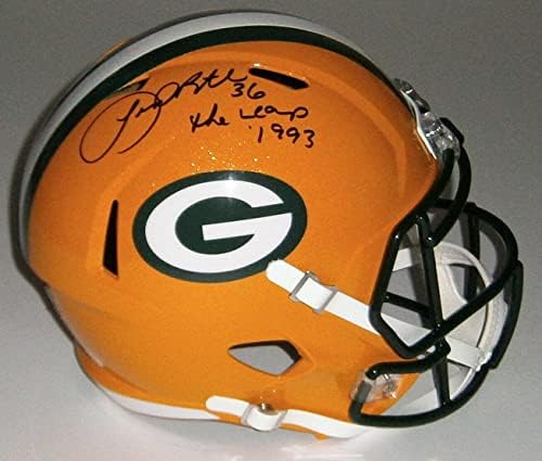 Packers Leroy Butler assinou o capacete de velocidade em tamanho real com o salto 1993 JSA Auto - capacetes NFL autografados