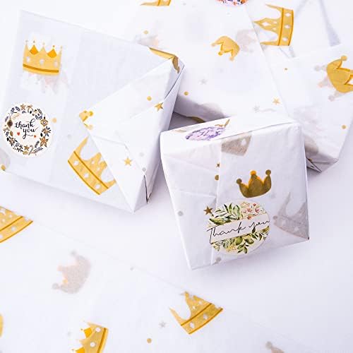 Sr. Five 30 lençóis brancos e metálicos Papel de lenço de ouro, 20 x 28, papel de seda de ouro para sacolas de presente, bricolage