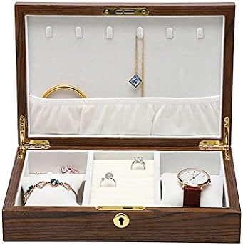 Caixa de jóias Antiga caixa de jóias de madeira com fechadura, brincos de anel de noivado simples Caixa de armazenamento de jóias de mão, jóias para mulheres meninas Jewlwey Organizer Container