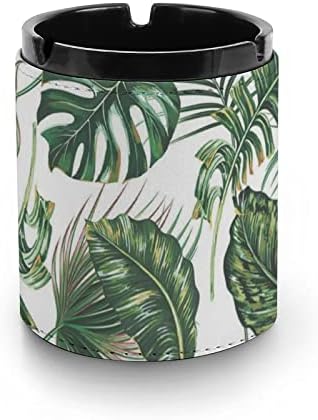 A palmeira tropical Monstera deixa cinzas de couro para cigarros redondo bandejas de cinzas para escritório em casa e