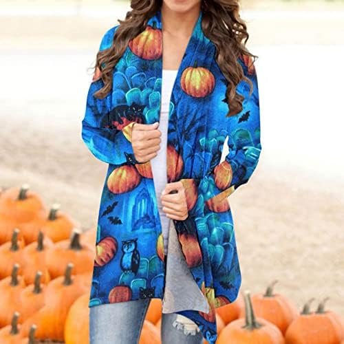 Cardigans de Halloween longos para mulheres 2022 Trendy Black Kitten Pumpkin Outerwear roupas de manga longa Coberto