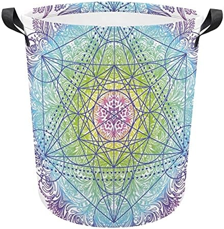 Foduoduo Rouda de cesta de lavanderia com elemento de geometria Metatron Laundry Turgo com alças Saco de armazenamento de roupas sujas