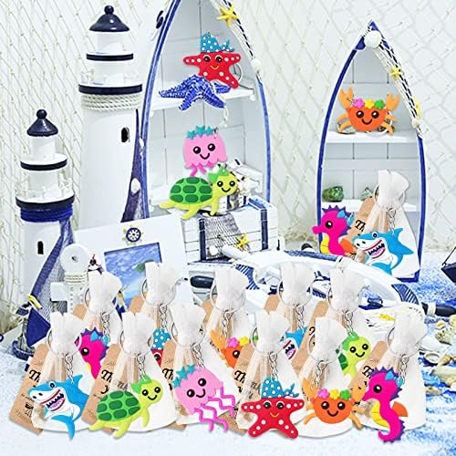 Cicibear 54 Pack Sea World Party Return Favors com Seajelly, Seahorse, Tartaruga marinha, estrela do mar, tubarão e chaveiros de caranguejo do mar para festa subaquática, aniversário de crianças, chá de bebê