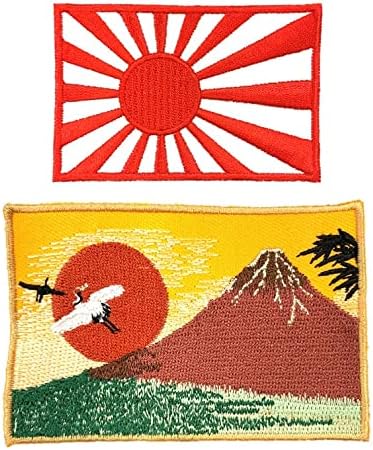 A-One 2 PCS Pack- Vento fino Clear Morning com Crane Patch+Japão Emblema de Bandeira Sol Rising, patch japonês de Ukiyoe bordado,