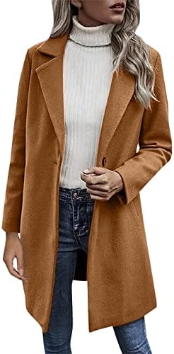 Petyczen Trench Casacats for Women Plus Tamanho Casacos de inverno lapela de manga comprida casacos de lã casual jaquetas blazer longa