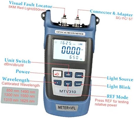 X -Dree 5km DC 9V/1000MA -70 ~ +10 dBm de interfaces ópticas portátil de vários metros SC/FC/ST Fibra MTV310 para teste CATV Teste de CCTV e telecomunicação (5 km DC 9V/1000MA -70 ~ +10 dBm Multímetro medidor