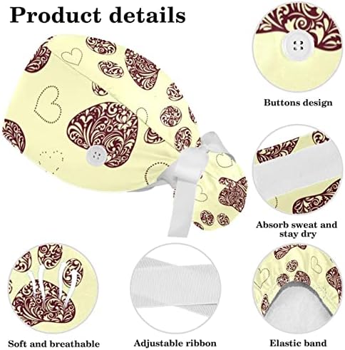 Enfermeiro limpar cabelos longos, padrões de patas para animais de estimação Bapa de trabalho ajustável com botões e scrunchie