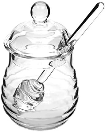 Doitool Honey Dipper Honeypot Honey Jar com panela de mel de vidro com tampa Distribuidor de mel Clear Jam
