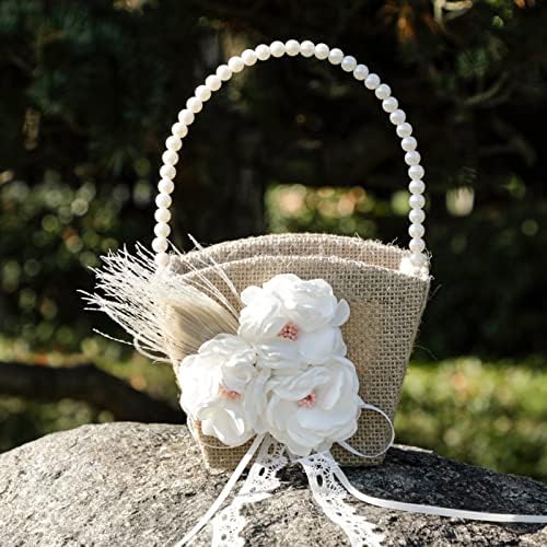 2pcs cestas rústicas de menina com pérolas lidam com pequenas cestas de flor de casamento de sepultura vintage com flores