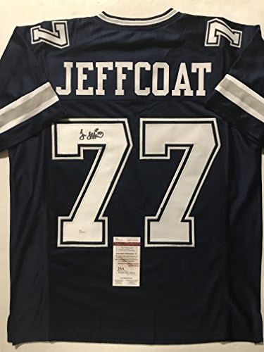 Autografado/assinado Jim Jeffcoat Dallas Dark Blue Football Jersey JSA COA