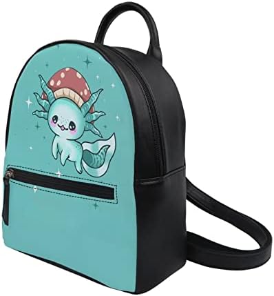 Showudesigns Axolotl Mackpack For Women Girls Mini Backpack Bolsa de ombro de couro Purse Small Backbag College Daypack Acessórios de viagens Aquáticos Aqua azul
