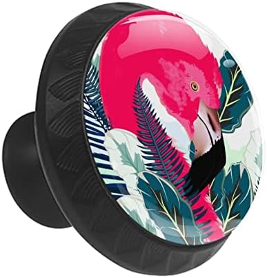 12 peças Pink Flamingo Animal Tropical Folha botões de vidro para gavetas de cômodas, 1,37 x 1,10 em armários de cozinha